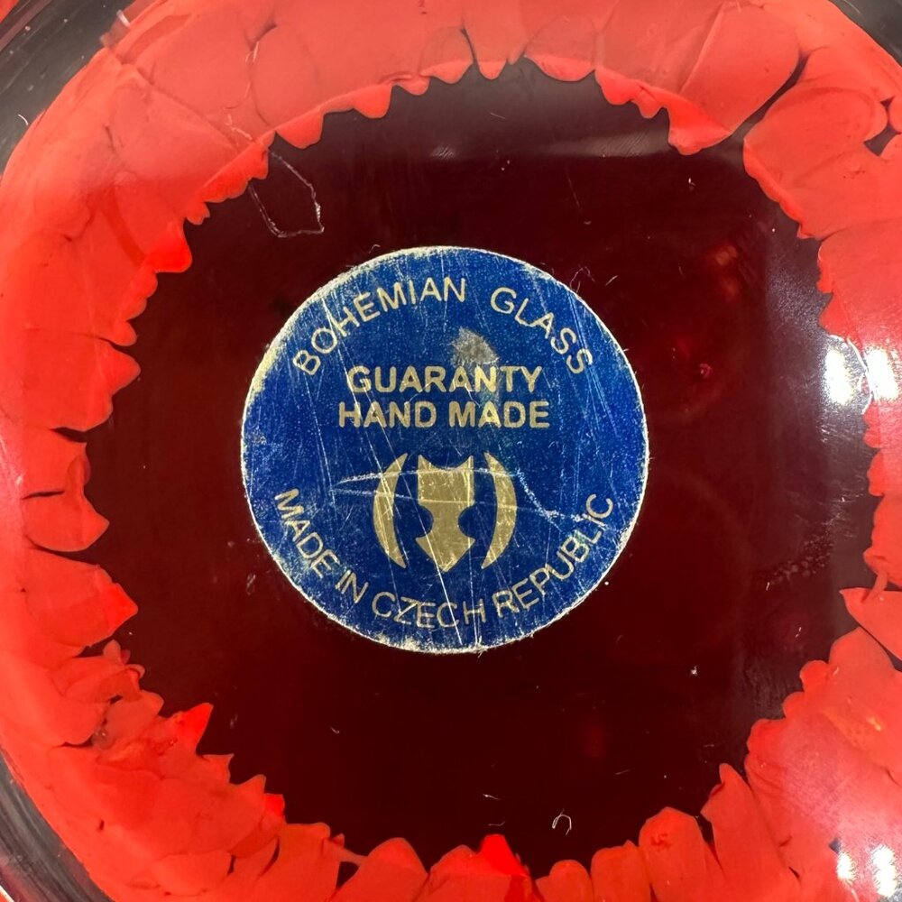 Paperweight Candle Holder Bohemian Art Glass Handmade Red Rainbow Czech READ - Picture 7 of 12